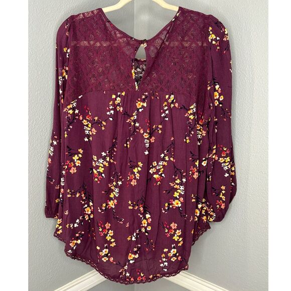 Tops - MASON & BELLE GAUZE FLORAL PRINT LACE BOUTIQUE FLOWY CHIC EVERYDAY BLOUSE LARGE
